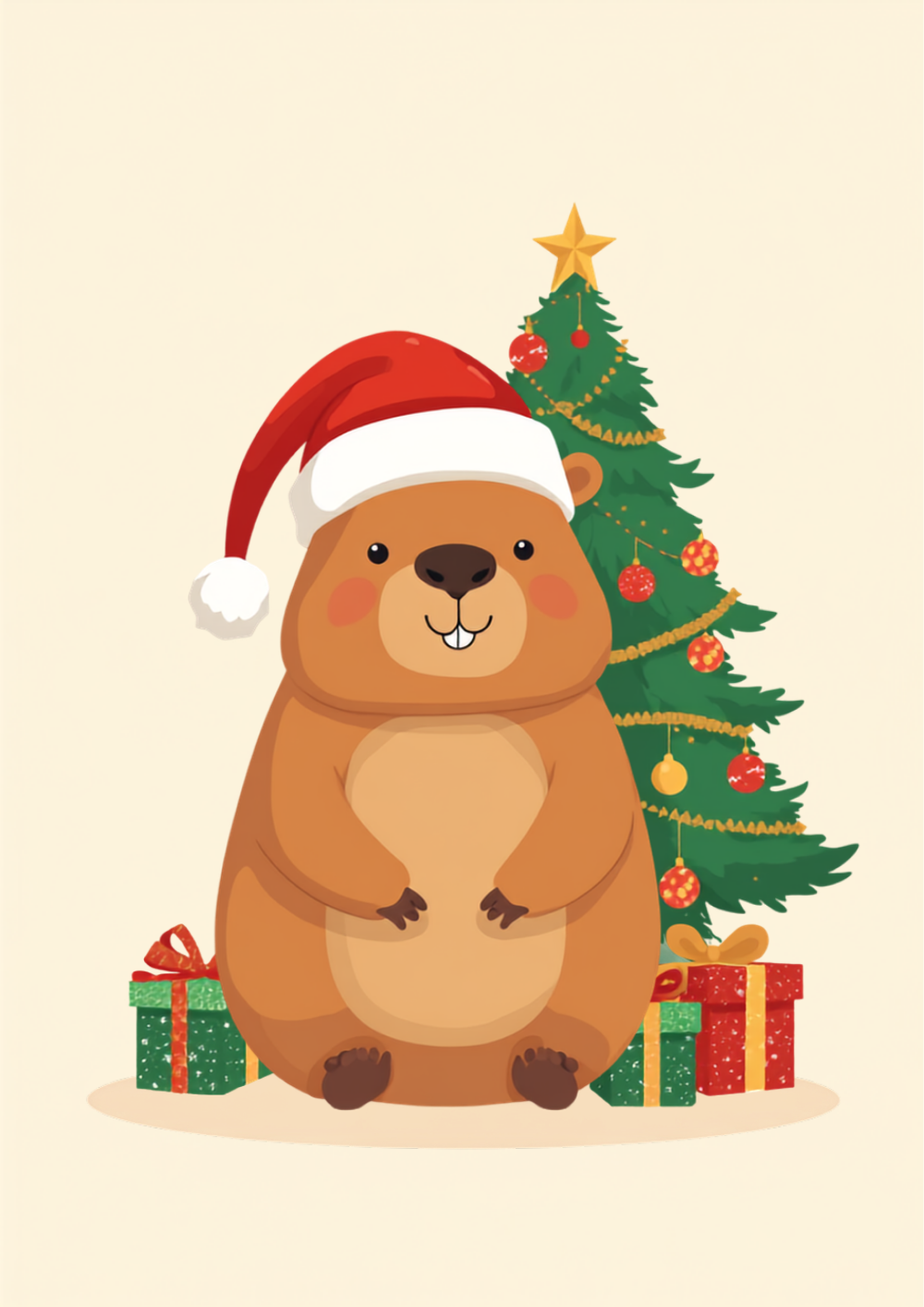 Capybara Christmas Ornament Shirt design with santa hat and tree