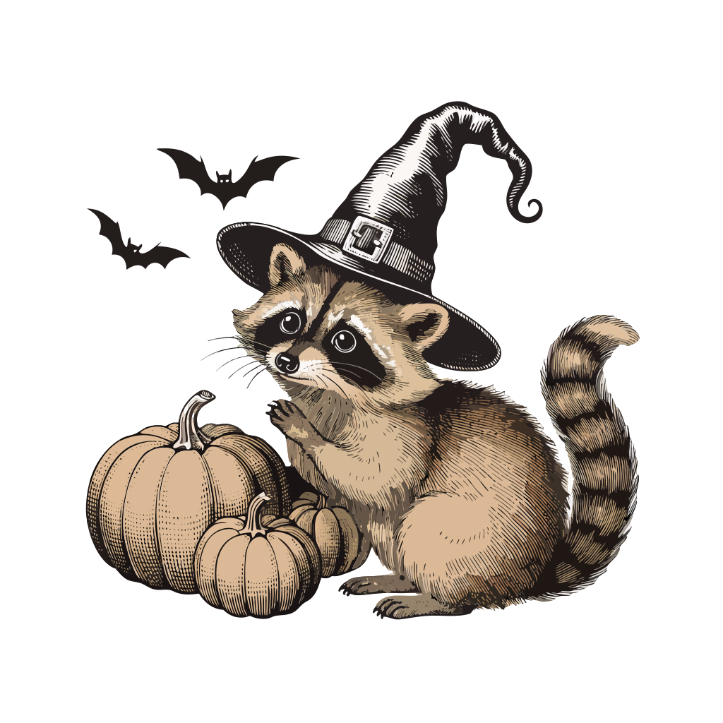 Halloween Raccoon Shirt Vintage Trash Panda Pumpkin Witch Hat Tee Cute Funny Spooky Season Fall Animal Lover Gift For He - image 2