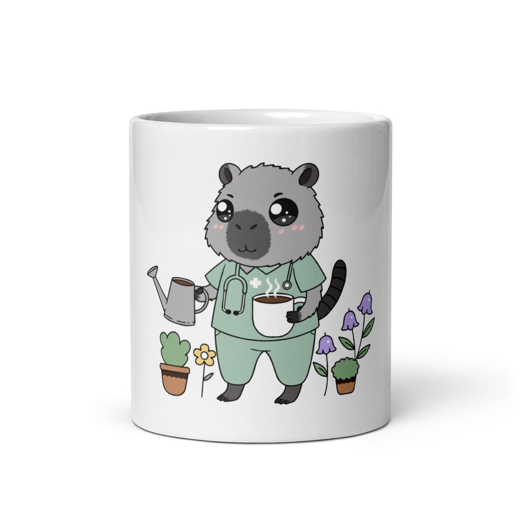Capybara Gardener Mug - white 11 oz ceramic mug, front view