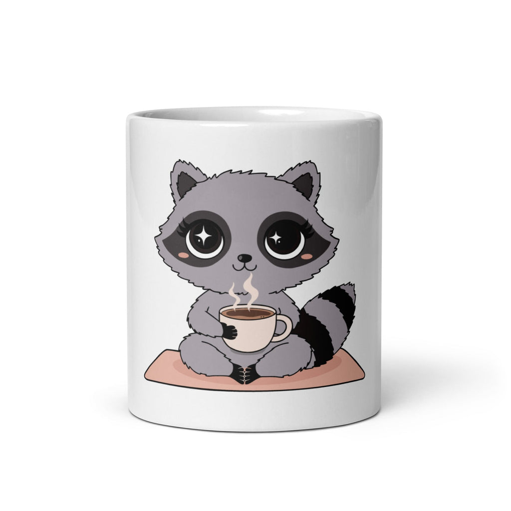 Raccoon Yoga Mug - white 11 oz ceramic mug, front view