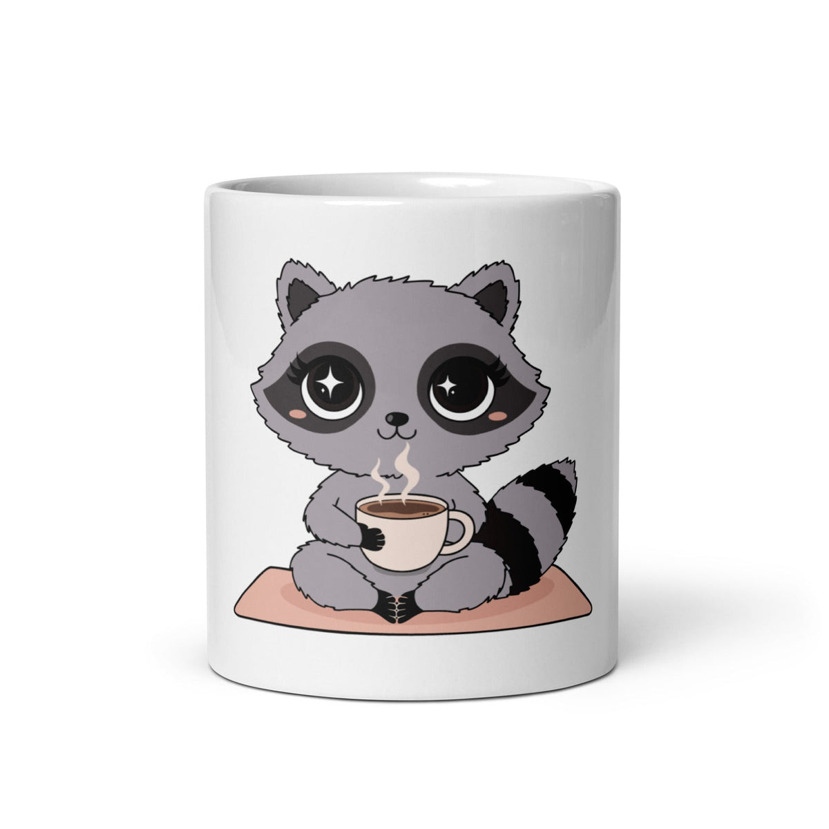 Raccoon Yoga Mug - white 11 oz ceramic mug, front view