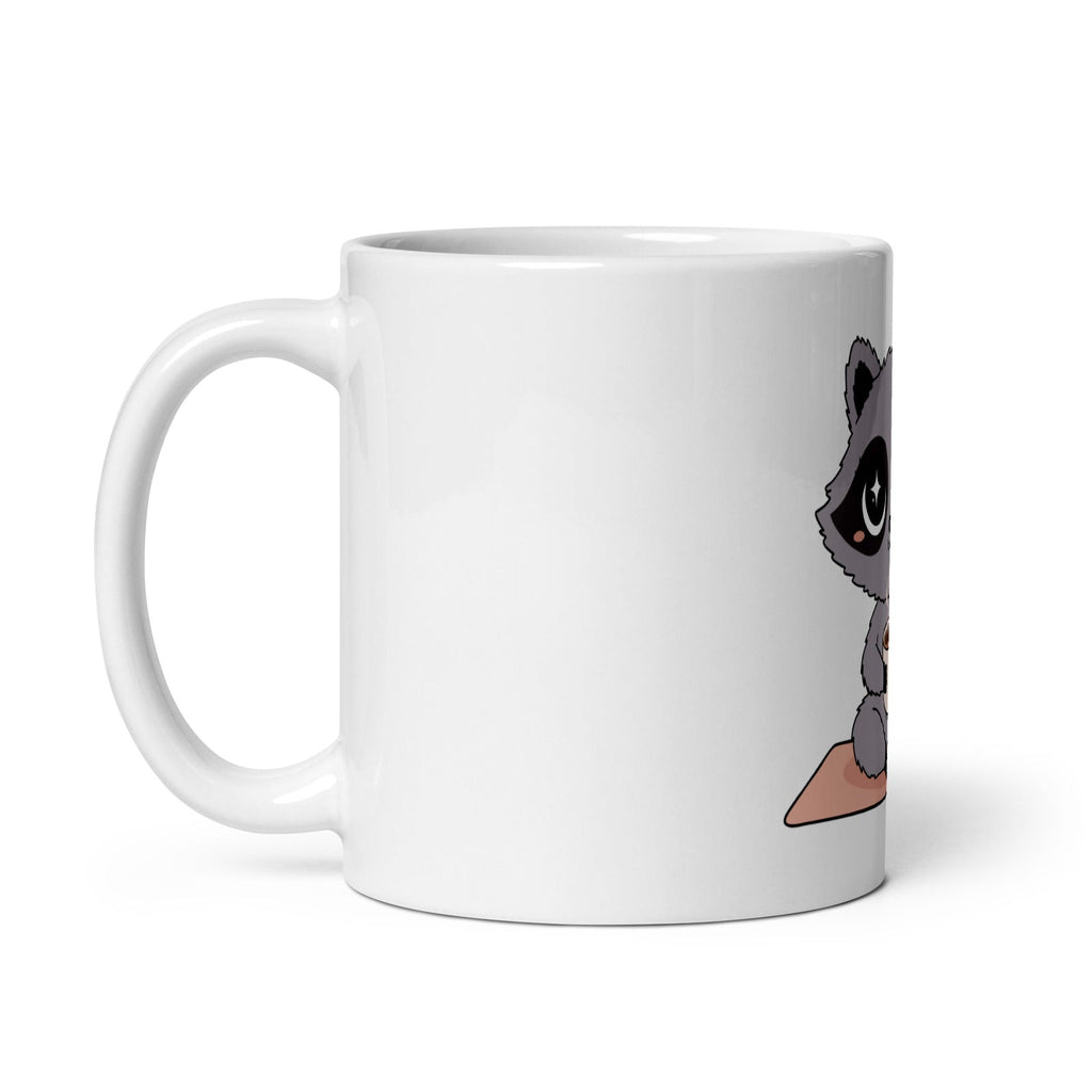 Raccoon Yoga Mug - white 11 oz ceramic mug, handle on left