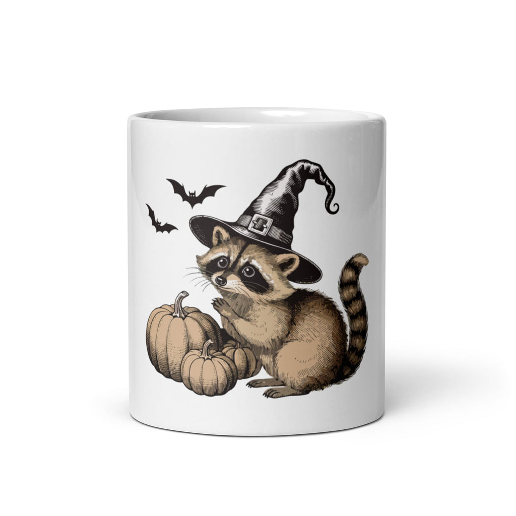 Raccoon Halloween Mug - white 11 oz ceramic mug, front view