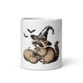 Raccoon Halloween Mug - white 11 oz ceramic mug, front view