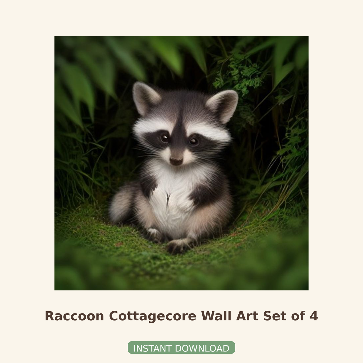 Raccoon Cottagecore Wall Art Set of 4